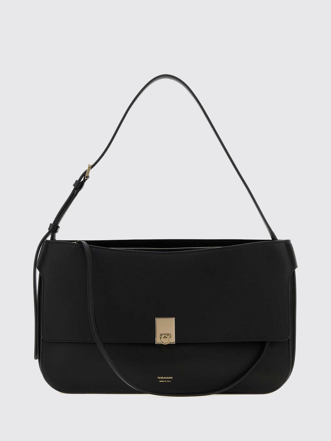 FERRAGAMO SHOULDER BAG: Cara Ferragamo Shoulder Bag in Smooth Calfskin with Adjustable Handle, Black - Img 1