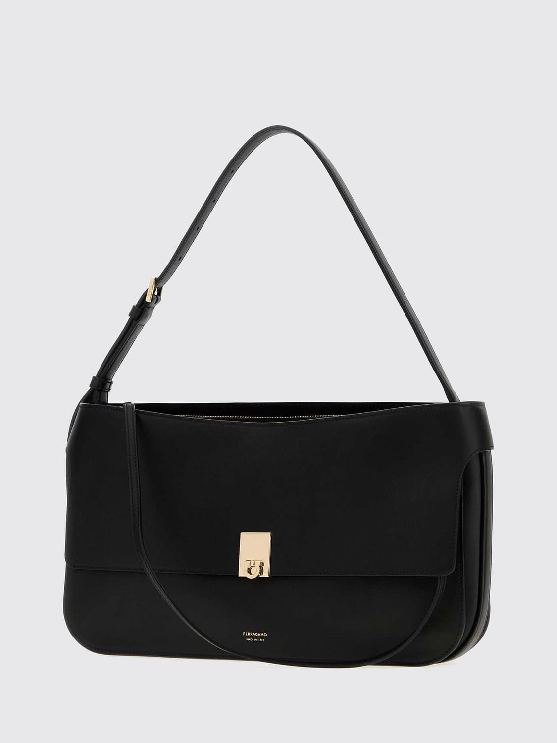FERRAGAMO SHOULDER BAG: Cara Ferragamo Shoulder Bag in Smooth Calfskin with Adjustable Handle, Black - Img 3