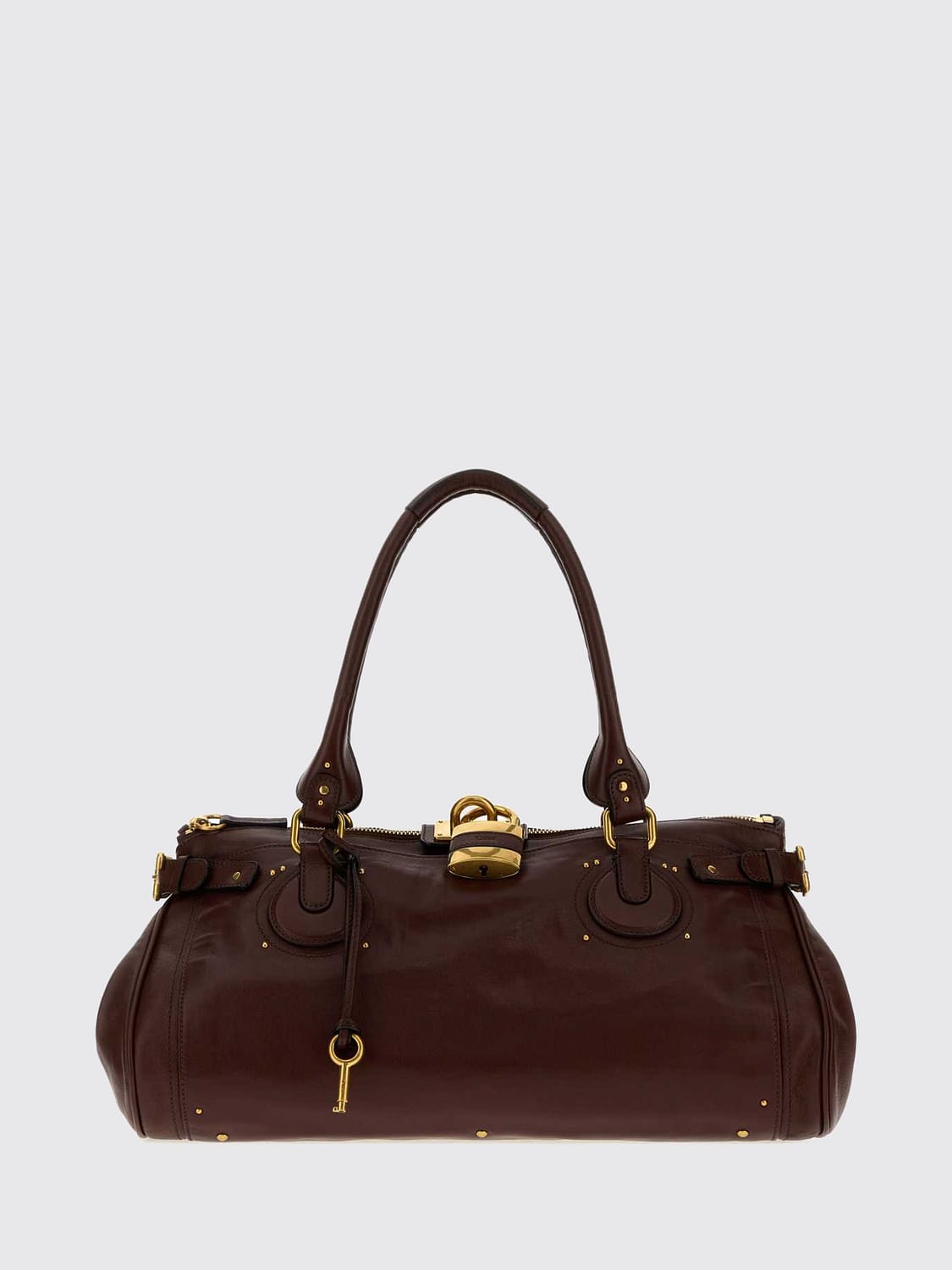 CHLOÉ BOLSO DE HOMBRO: Bolso de hombro grande Paddington Chloé de piel bovina con candado, Marrón - Img 1