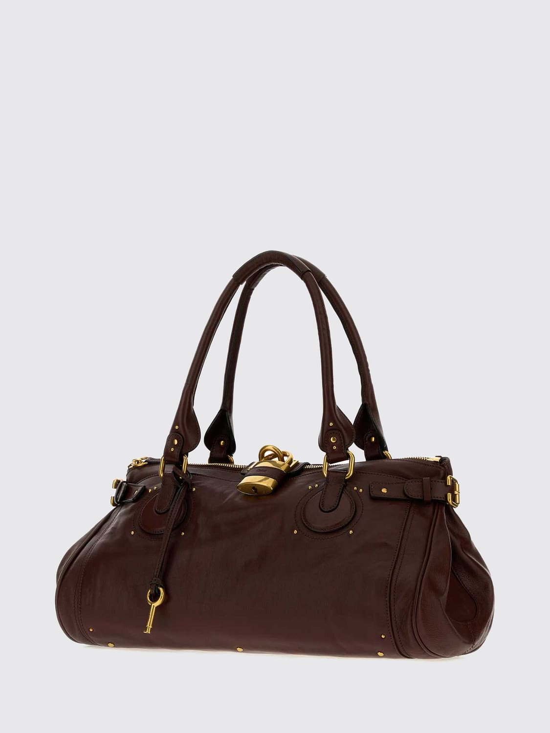 CHLOÉ BOLSO DE HOMBRO: Bolso de hombro grande Paddington Chloé de piel bovina con candado, Marrón - Img 3