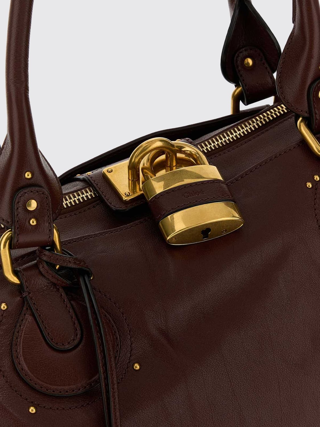 CHLOÉ BOLSO DE HOMBRO: Bolso de hombro grande Paddington Chloé de piel bovina con candado, Marrón - Img 4