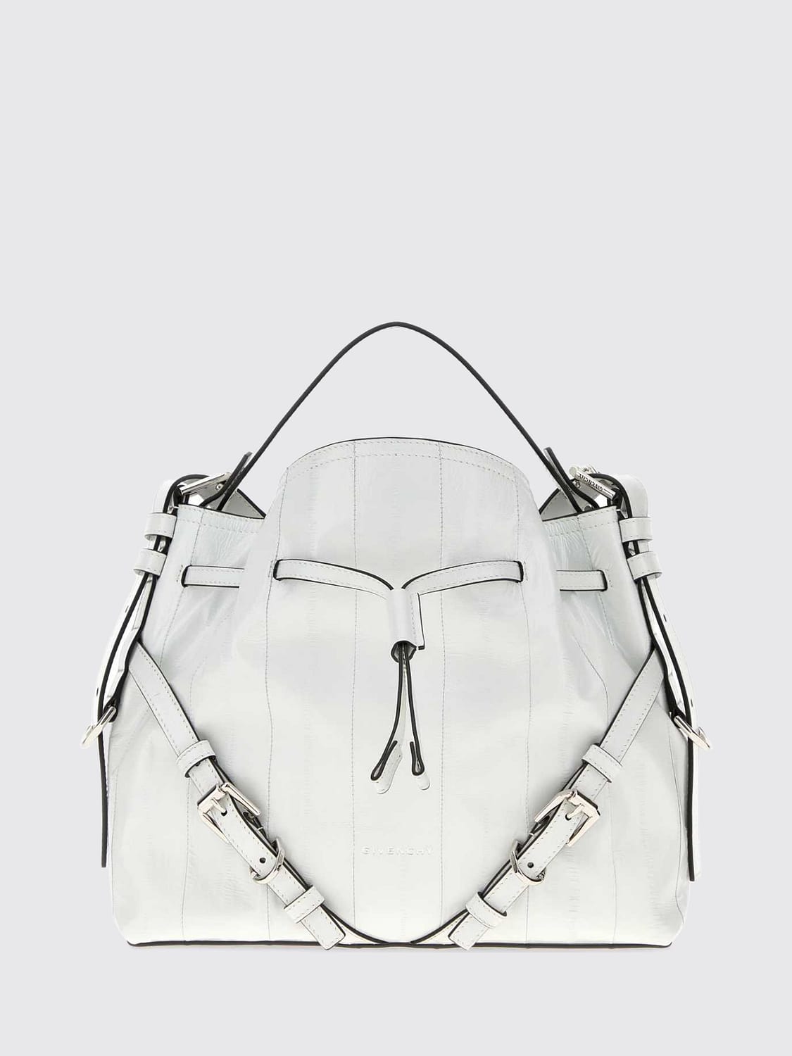 GIVENCHY HANDBAG: Small Voyou Givenchy Calfskin Bucket Bag with Drawstring, Ivory - Img 1