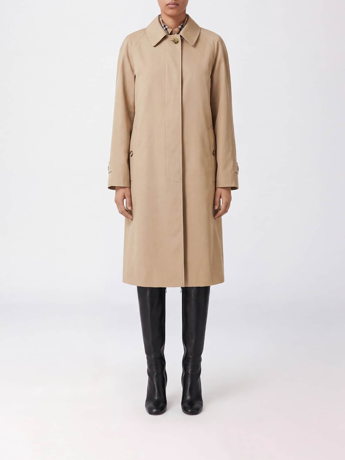 BURBERRY JACKET: Burberry Honey-Colored Cotton Gabardine Single-Breasted Long Trench Coat, Honey - Img 1