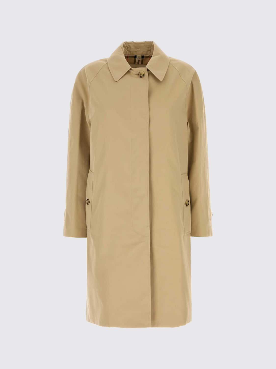 BURBERRY JACKET: Burberry Honey-Colored Cotton Gabardine Single-Breasted Long Trench Coat, Honey - Img 2