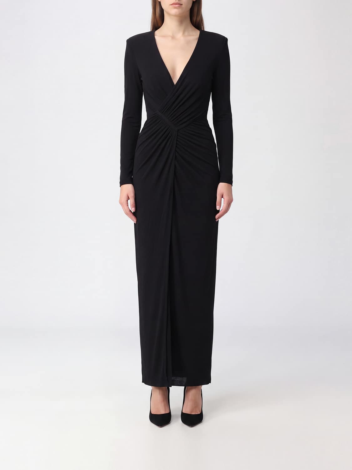 ELEH ROBE: Robe longue fourreau Nia Eleh en jersey avec découpes et décolleté en V, Noir - Img 1