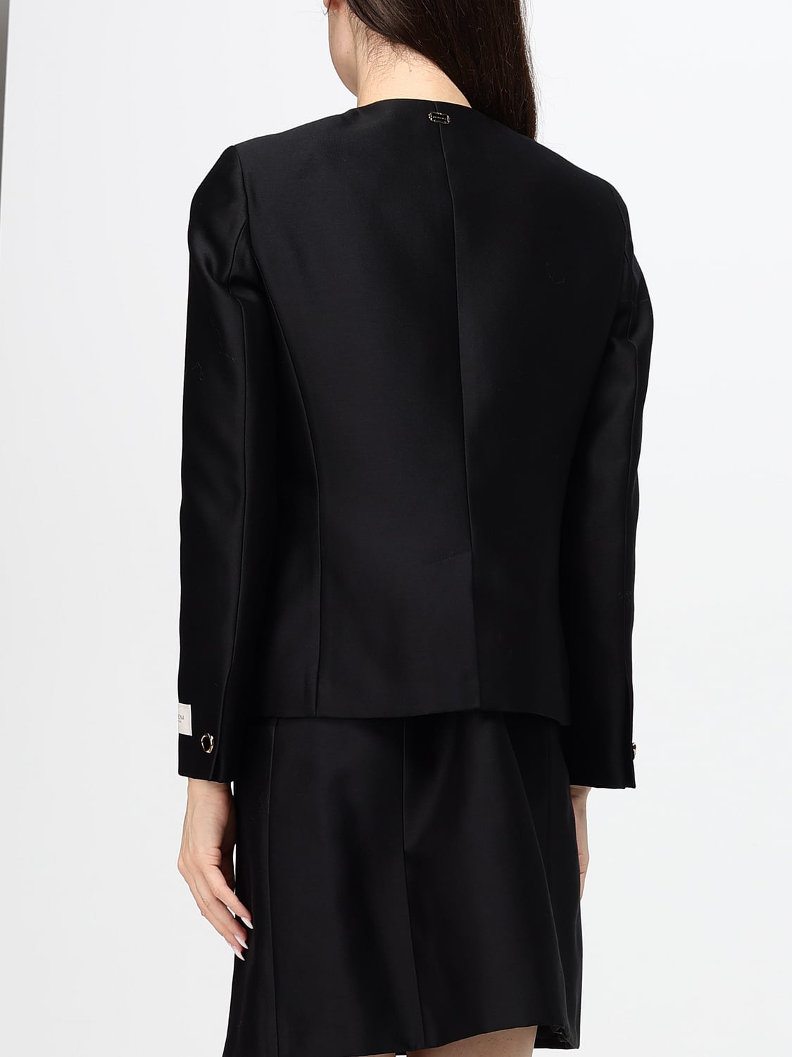 AGNONA GIACCA: Blazer corto slim fit Agnona in misto lana e seta con scollo a girocollo, Nero - Img 3
