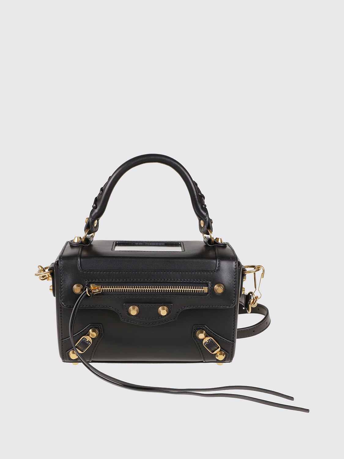 BALENCIAGA BORSA MINI: Mini borsa a mano Le City Sleek Box Balenciaga in pelle di vitello con borchie, Nero - Img 1