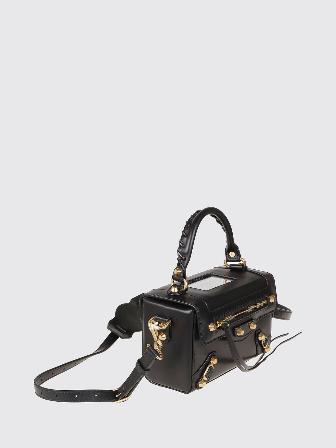 BALENCIAGA BORSA MINI: Mini borsa a mano Le City Sleek Box Balenciaga in pelle di vitello con borchie, Nero - Img 3