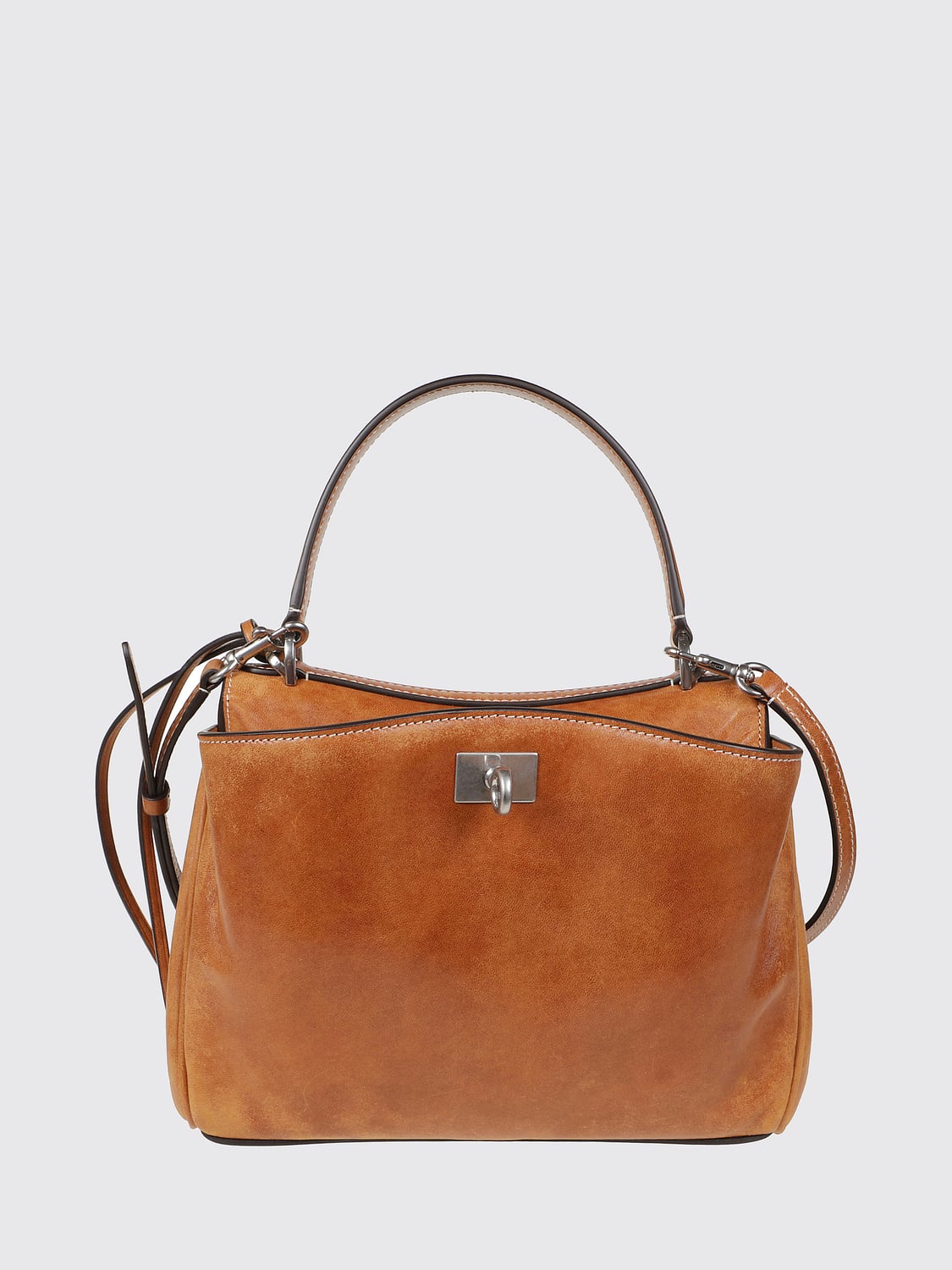 BALENCIAGA BORSA MINI: Mini borsa a mano Rodeo Balenciaga in pelle di agnello effetto usurato, Bruciato - Img 1