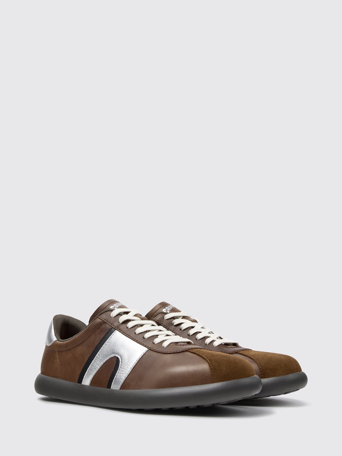 CAMPER SNEAKERS: Camper Pelotas Soller Calfskin Low-Top Sneakers with Contrast Logo, Brown - Img 2