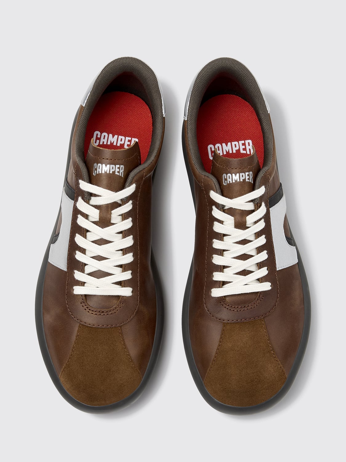 CAMPER SNEAKERS: Camper Pelotas Soller Calfskin Low-Top Sneakers with Contrast Logo, Brown - Img 4