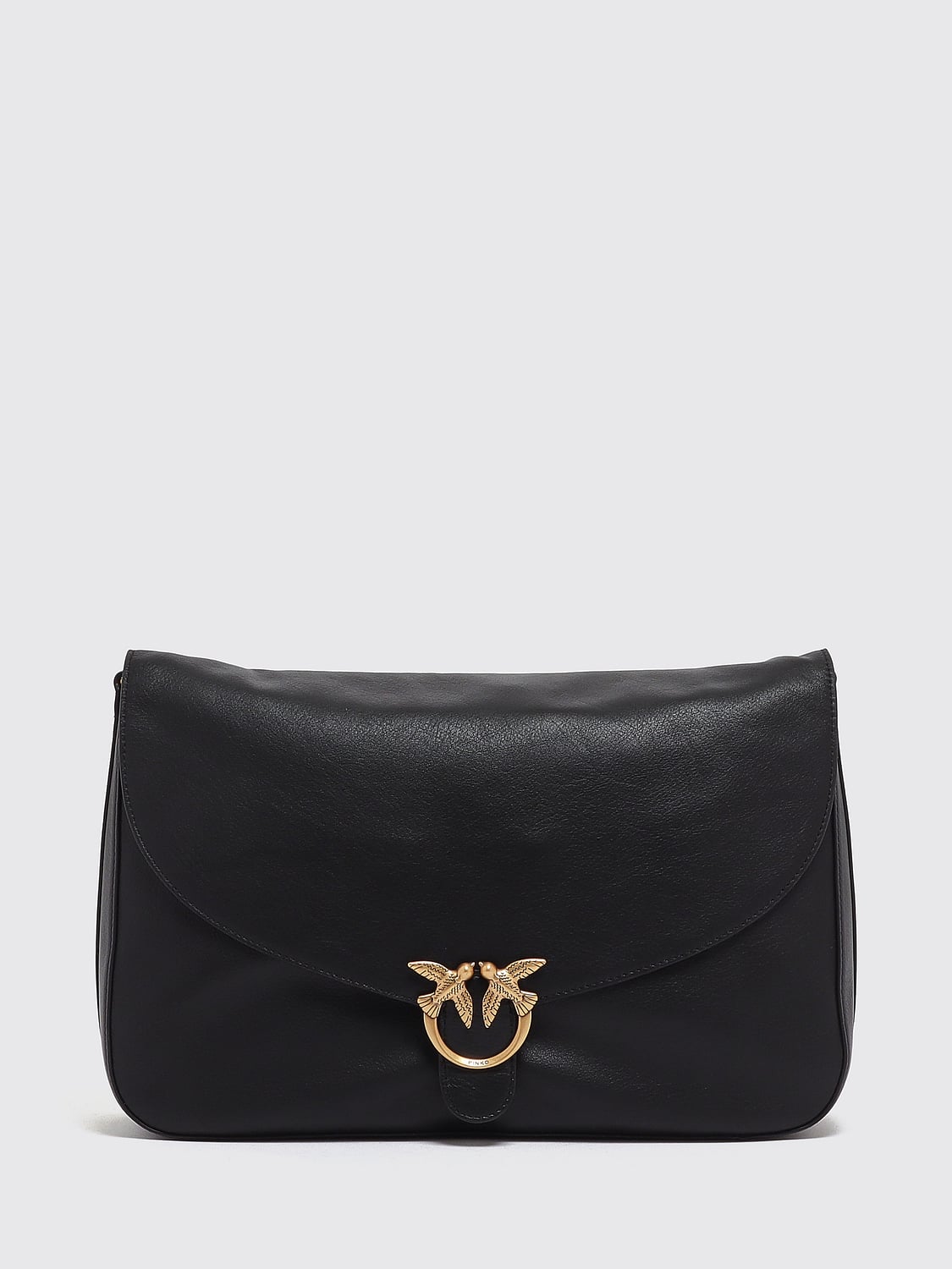 PINKO BORSA A TRACOLLA: Borsa a tracolla Pinko in pelle liscia con logo metallico Love Birds, Nero - Img 1
