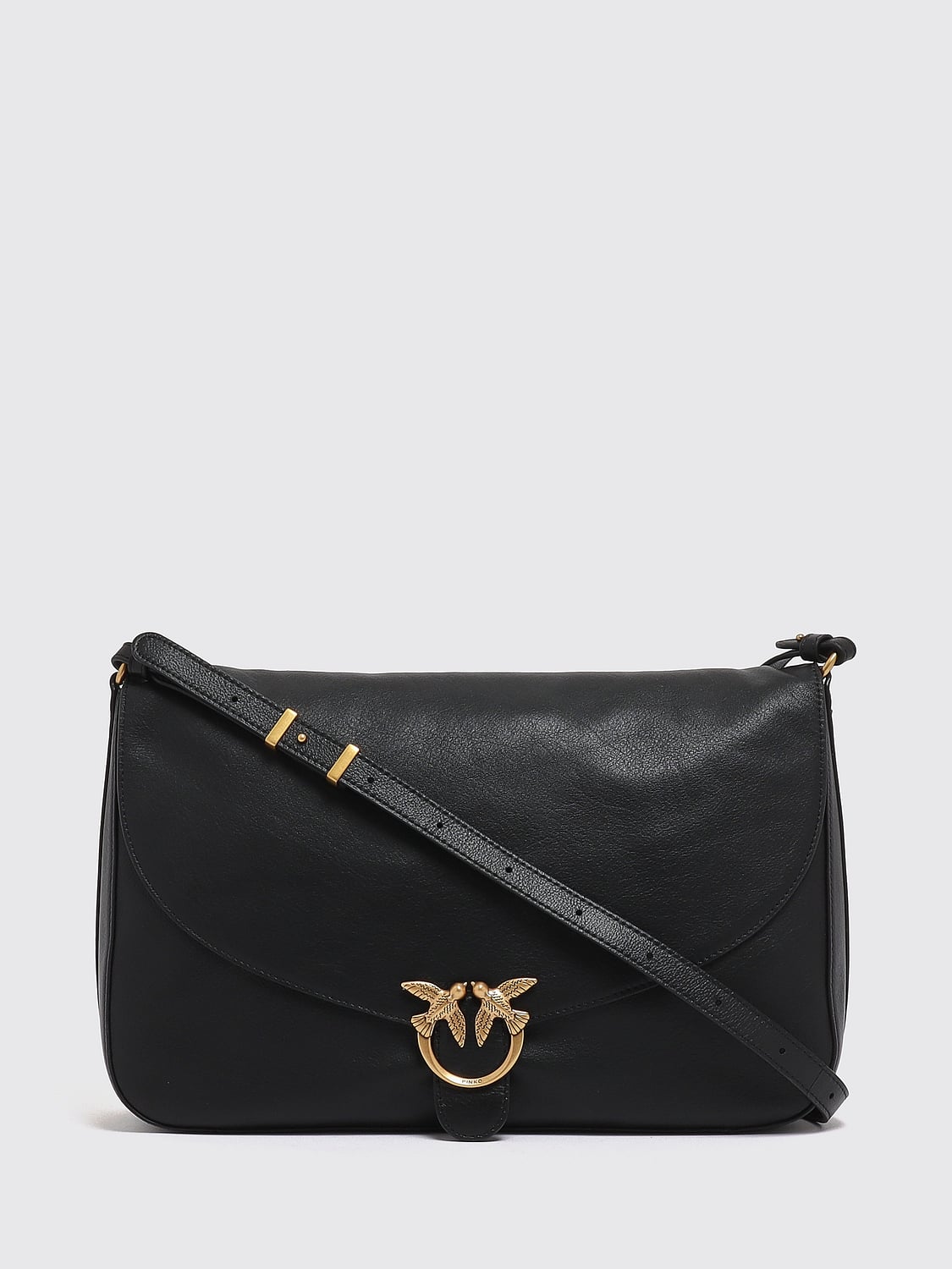 PINKO BORSA A TRACOLLA: Borsa a tracolla Pinko in pelle liscia con logo metallico Love Birds, Nero - Img 3