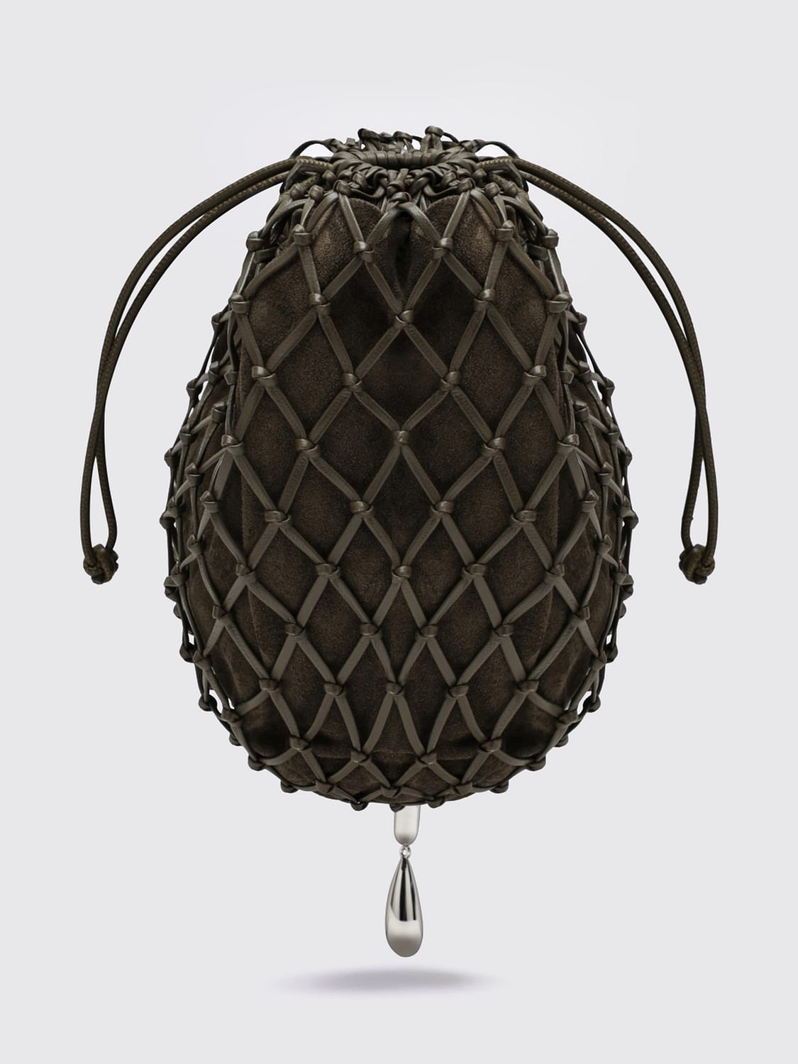 SAVETTE MINI BAG: Savette Macrame Nappa Leather Mini Bucket Bag with Net Design, Black - Img 1