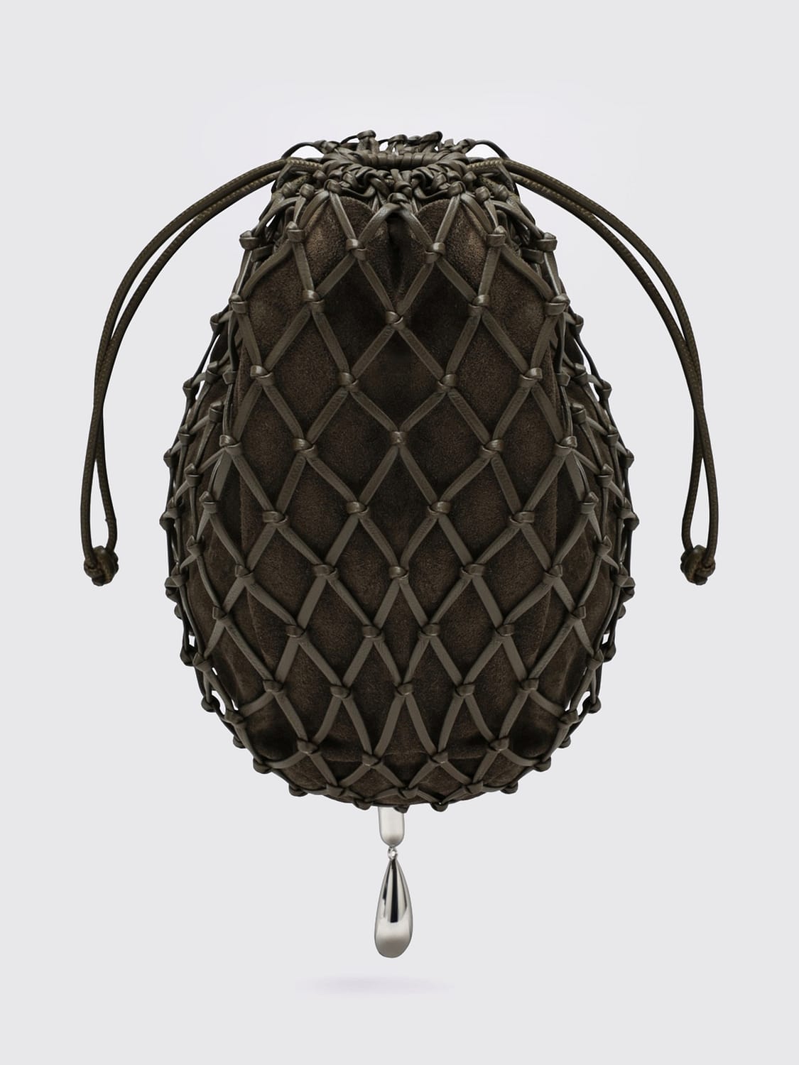 SAVETTE MINI BAG: Savette Macrame Nappa Leather Mini Bucket Bag with Net Design, Black - Img 2