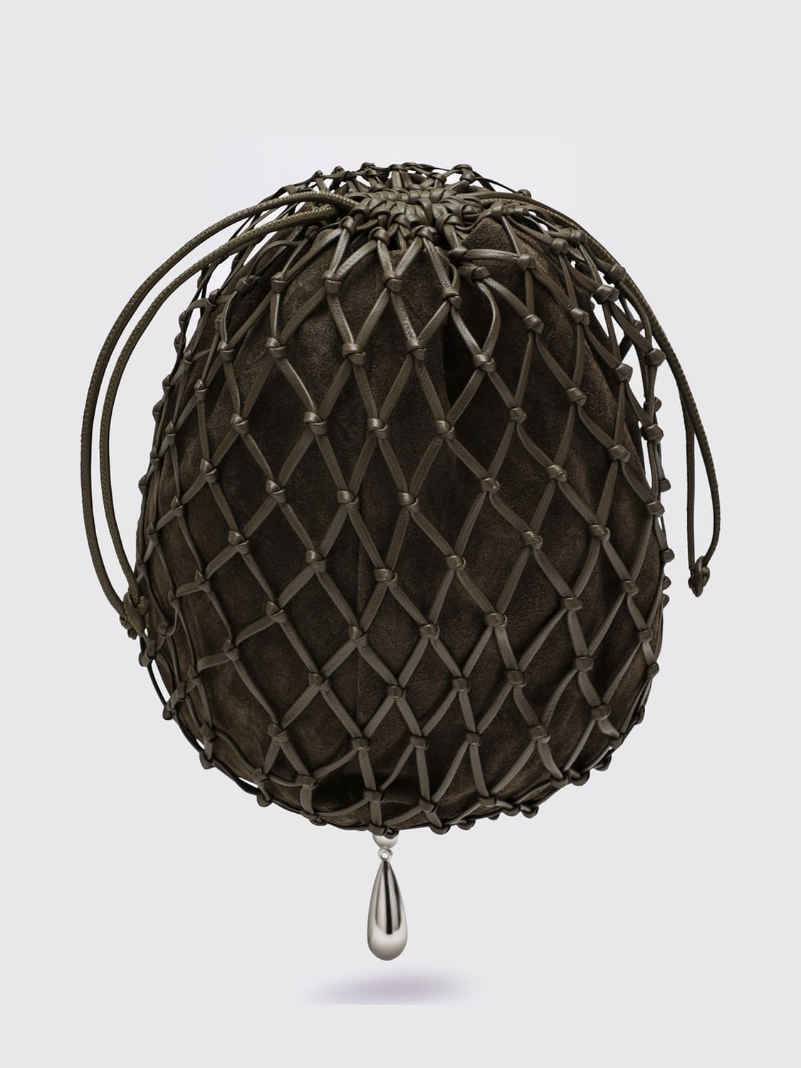 SAVETTE MINI BAG: Savette Macrame Nappa Leather Mini Bucket Bag with Net Design, Black - Img 3
