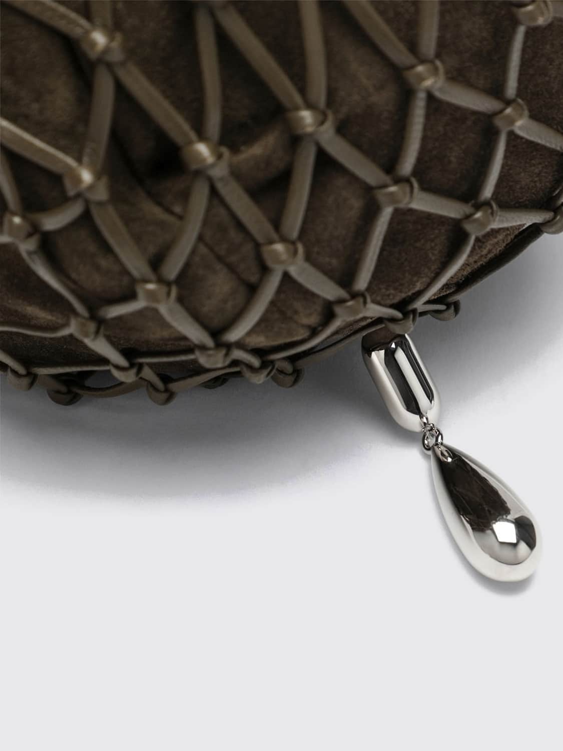 SAVETTE MINI BAG: Savette Macrame Nappa Leather Mini Bucket Bag with Net Design, Black - Img 4