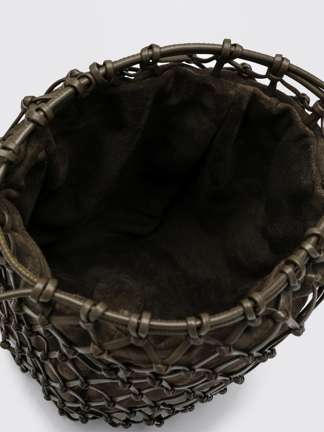 SAVETTE MINI BAG: Savette Macrame Nappa Leather Mini Bucket Bag with Net Design, Black - Img 5