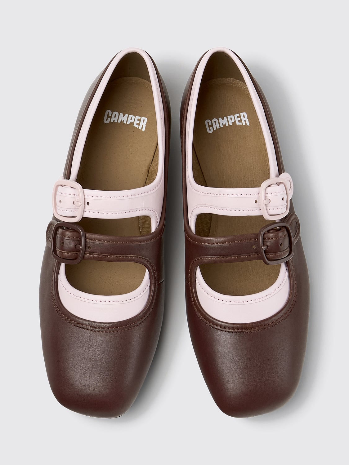 CAMPER バレリーナシューズ: CAMPER Casi Myra バイカラー ダブルストラップ メリージェーン バレエシューズ, ブラウン - Img 4