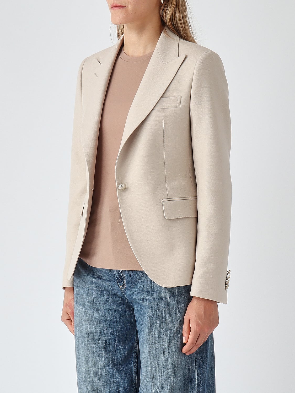 TAGLIATORE GIACCA: Blazer monopetto slim fit Tagliatore in pura lana vergine con rever a lancia, Ecru - Img 3