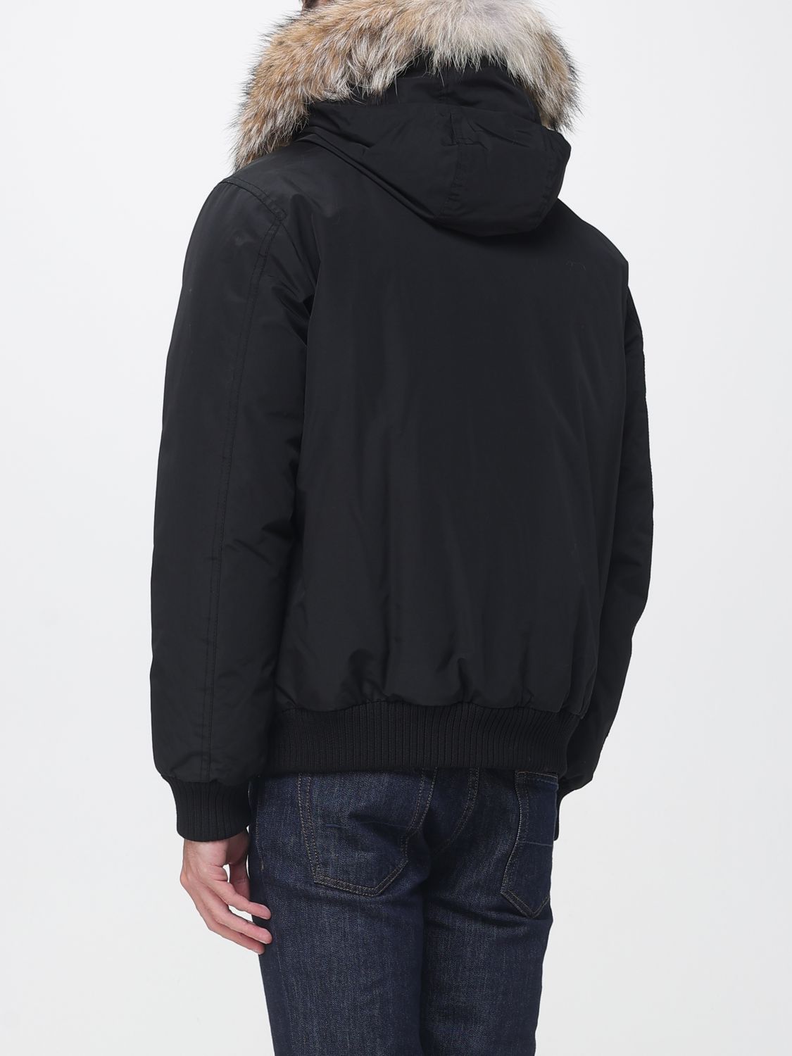 WOOLRICH JACKET: Woolrich Short Puffer Jacket with Shearling-Trimmed Hood and Patch Pockets, Black - Img 2