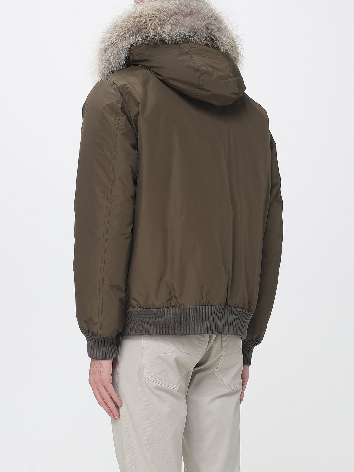 WOOLRICH JACKET: Woolrich Short Puffer Jacket with Shearling-Trimmed Hood and Patch Pockets, Green - Img 2