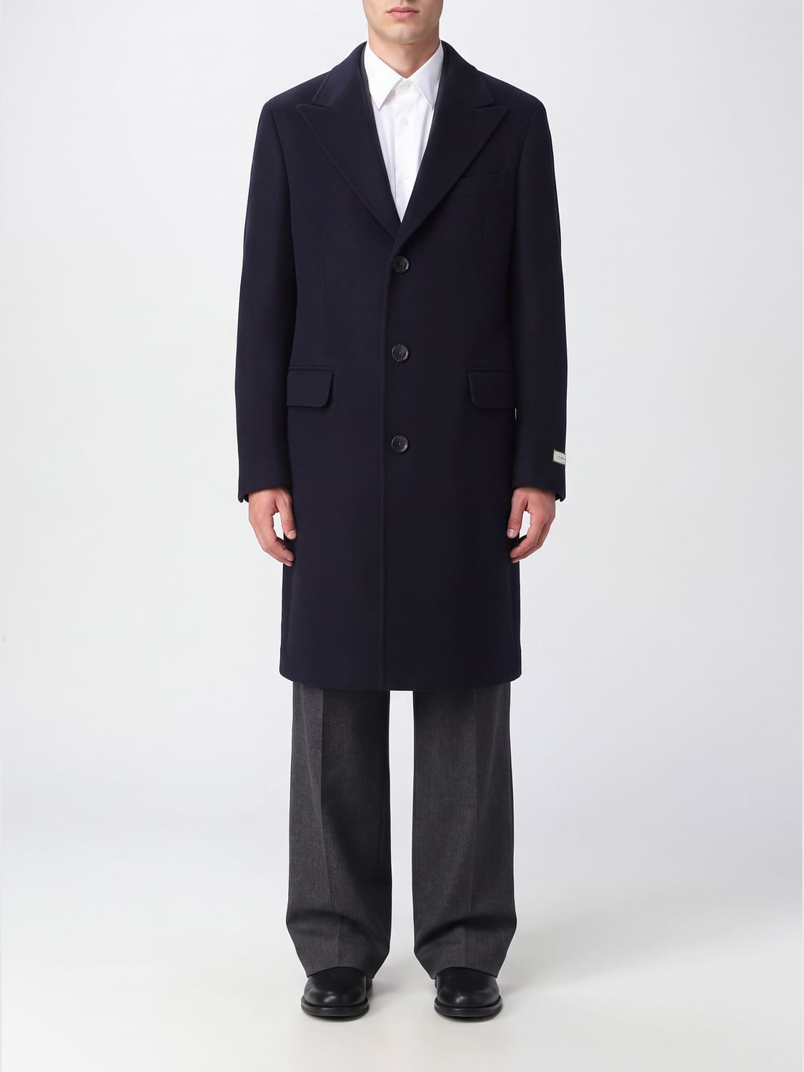 CANALI COAT: Single-Breasted Long Wool Coat Canali with Classic Lapels, Blue - Img 1
