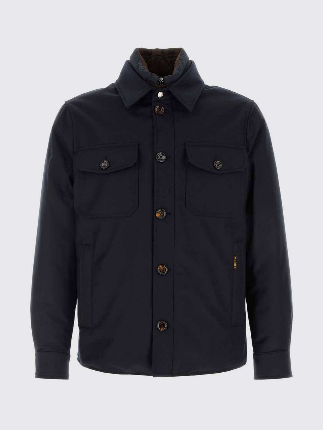 MOORER COAT: Single-Breasted Short Cashmere Coat Moorer with Patch Pockets, Blue - Img 2