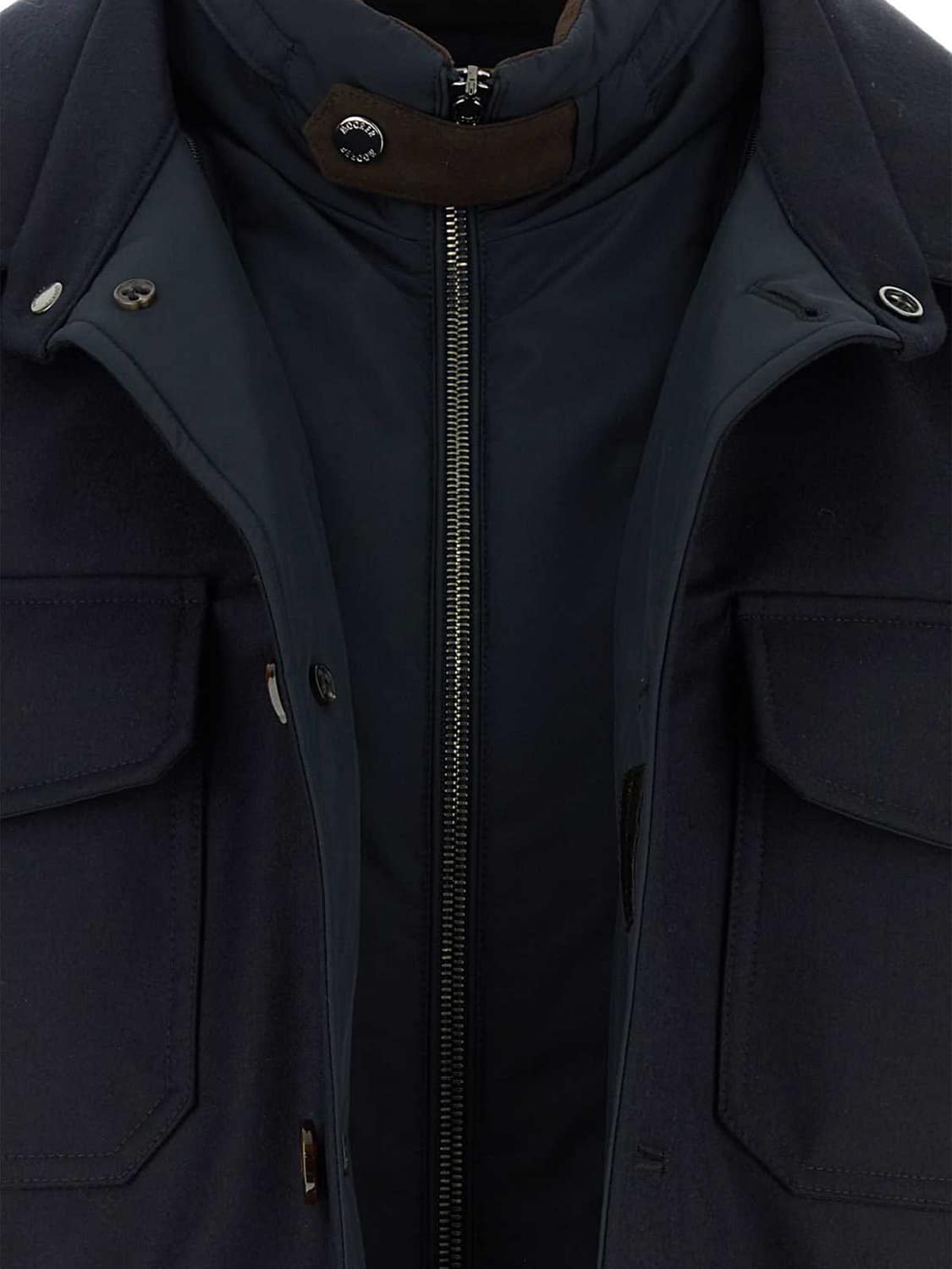 MOORER COAT: Single-Breasted Short Cashmere Coat Moorer with Patch Pockets, Blue - Img 4