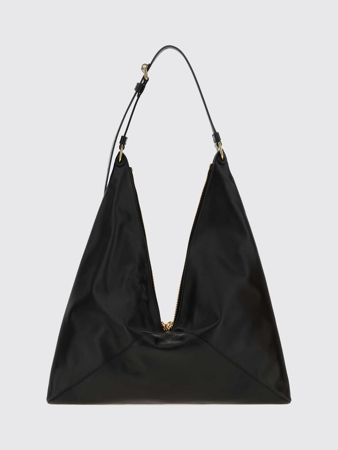 MOSCHINO COUTURE BORSA A SPALLA: Borsa a spalla Moschino Couture in pelle liscia con forma svasata e doppia zip, Nero - Img 1