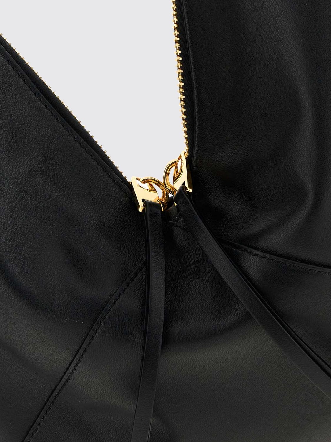 MOSCHINO COUTURE BORSA A SPALLA: Borsa a spalla Moschino Couture in pelle liscia con forma svasata e doppia zip, Nero - Img 4