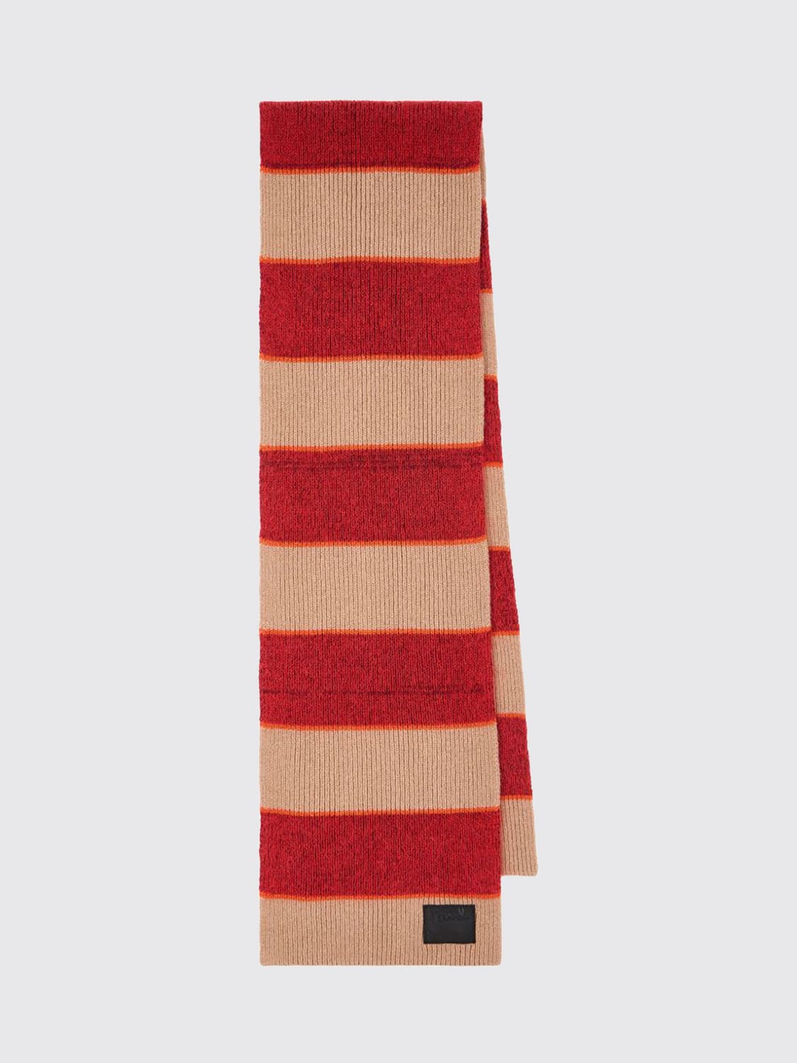 PAUL SMITH ÉCHARPE: Écharpe à rayures Paul Smith en mélange de mohair et de laine avec logo appliqué, Chameau - Img 1