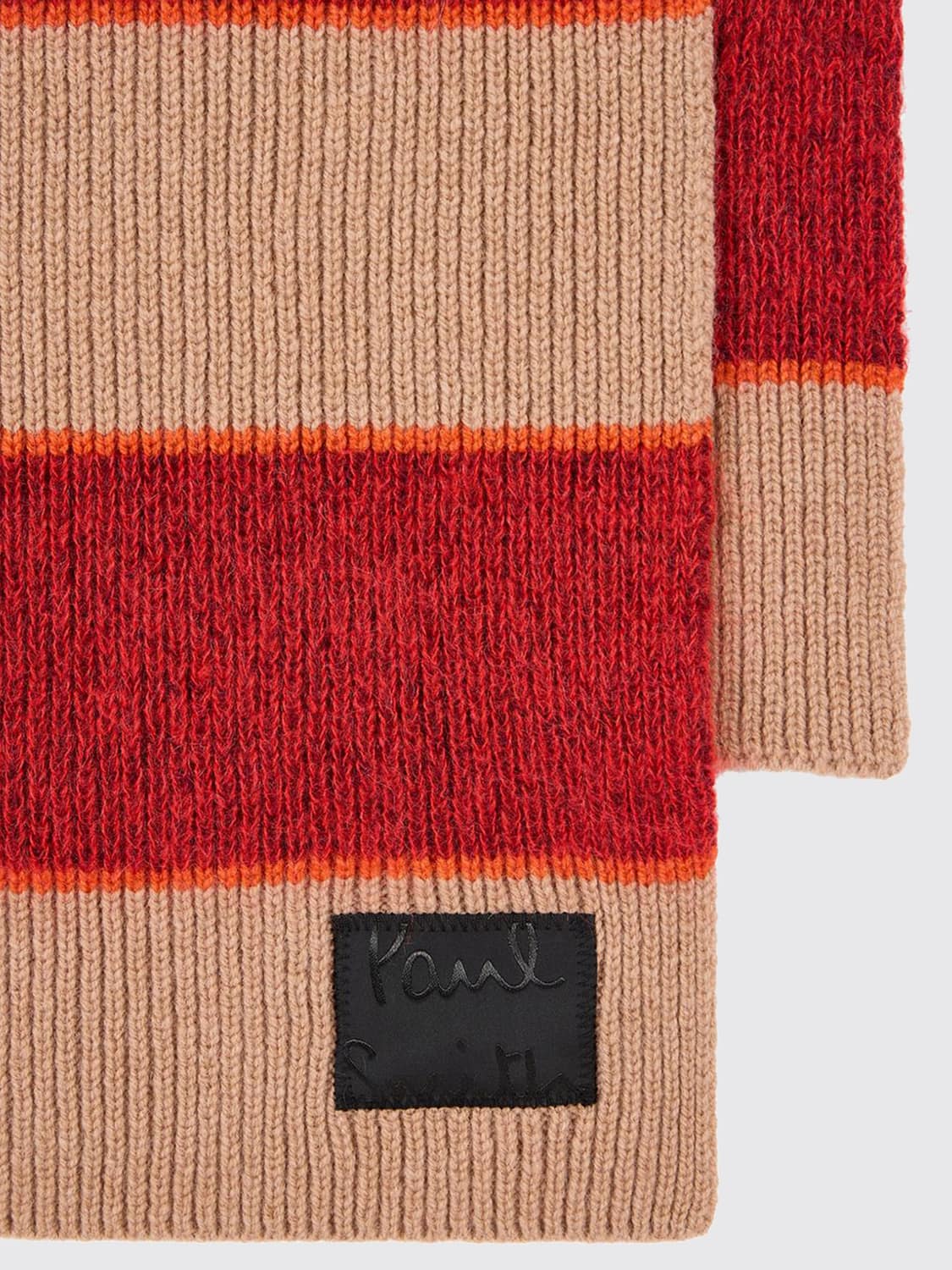 PAUL SMITH ÉCHARPE: Écharpe à rayures Paul Smith en mélange de mohair et de laine avec logo appliqué, Chameau - Img 2