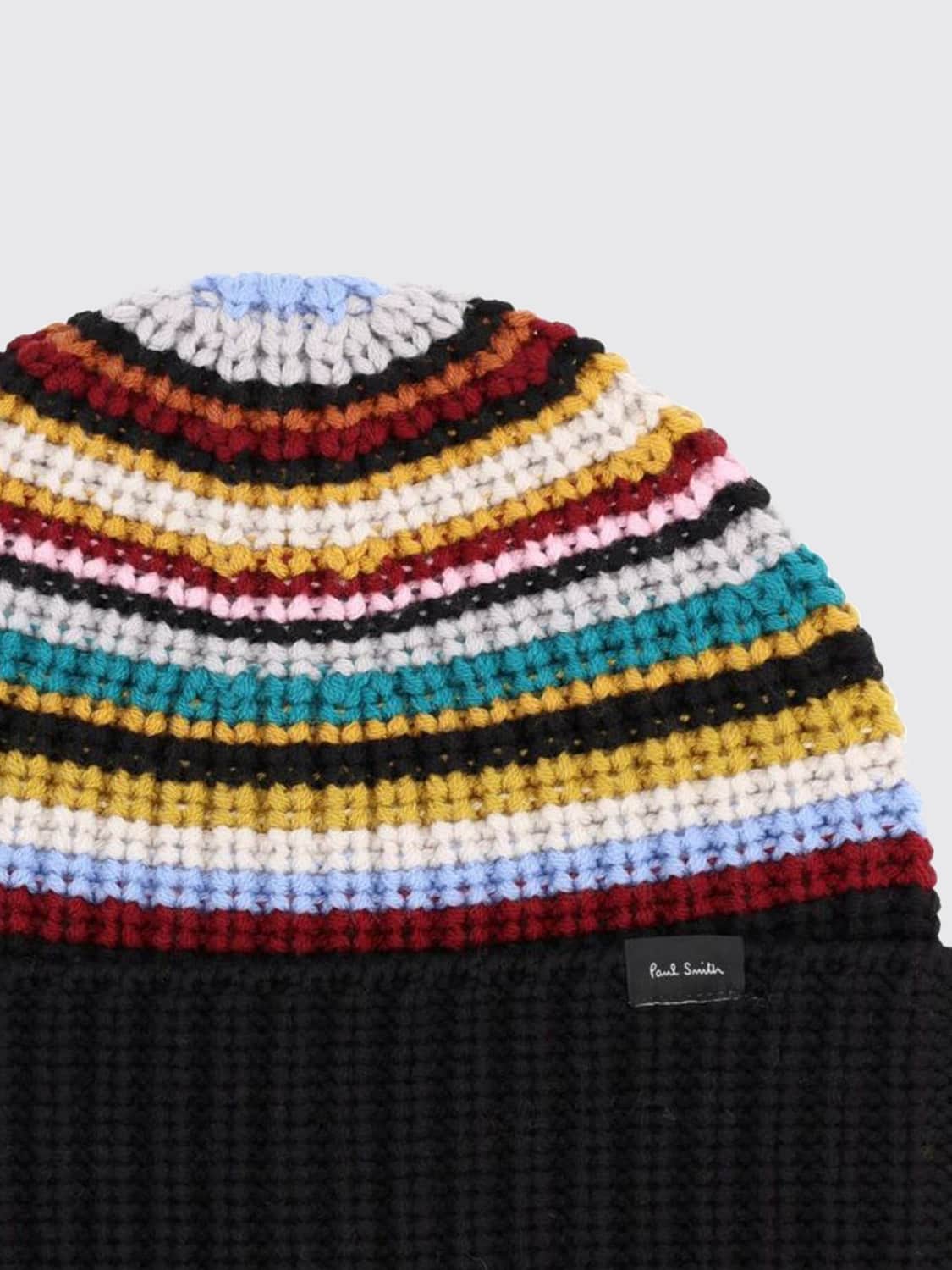 PAUL SMITH HAT: Multicolor Stripe Merino Wool Beanie Hat Paul Smith with Logo Patch, Black - Img 2