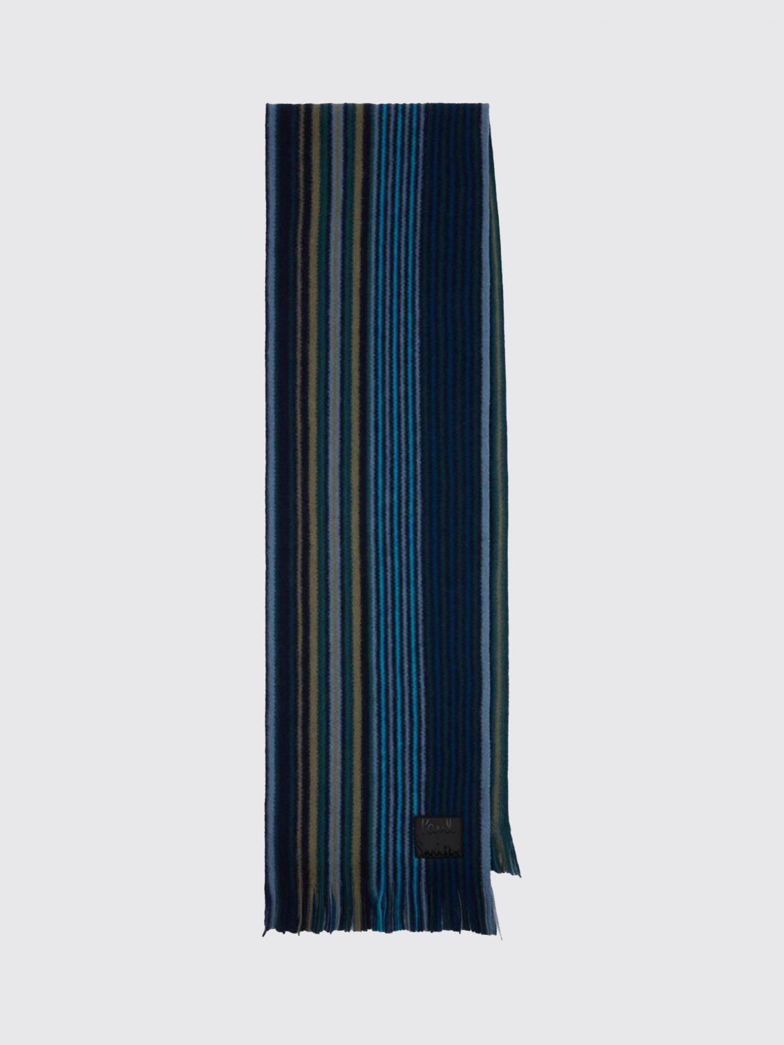 PAUL SMITH SCARF: Paul Smith Multicolor Striped Wool Scarf with Fringed Edge, Blue - Img 1