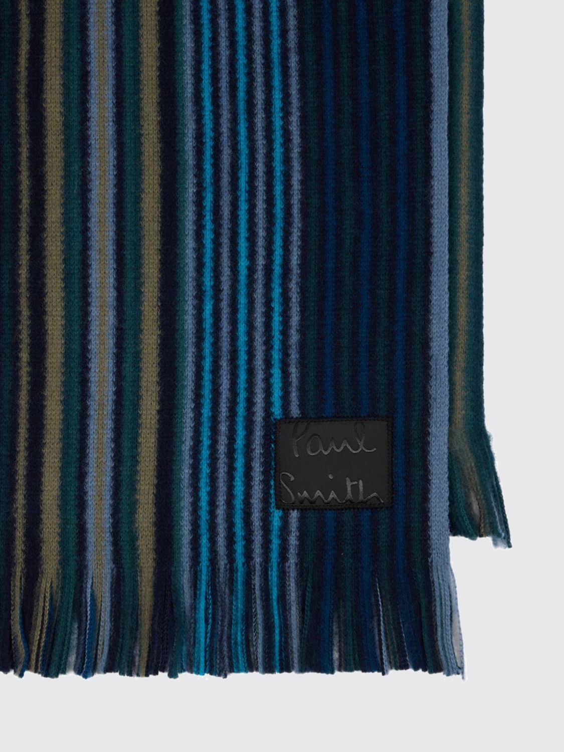 PAUL SMITH SCARF: Paul Smith Multicolor Striped Wool Scarf with Fringed Edge, Blue - Img 2
