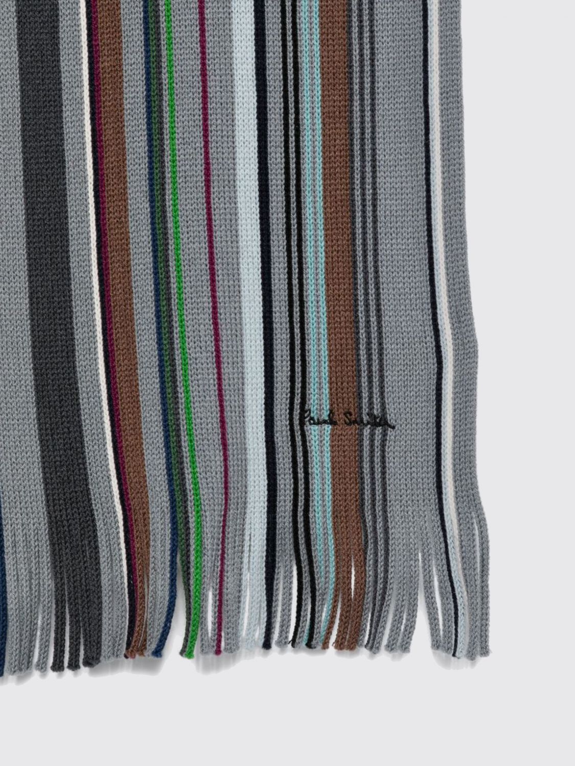 PAUL SMITH ÉCHARPE: Écharpe Paul Smith en laine à rayures multicolores avec bord effrangé, Gris - Img 3
