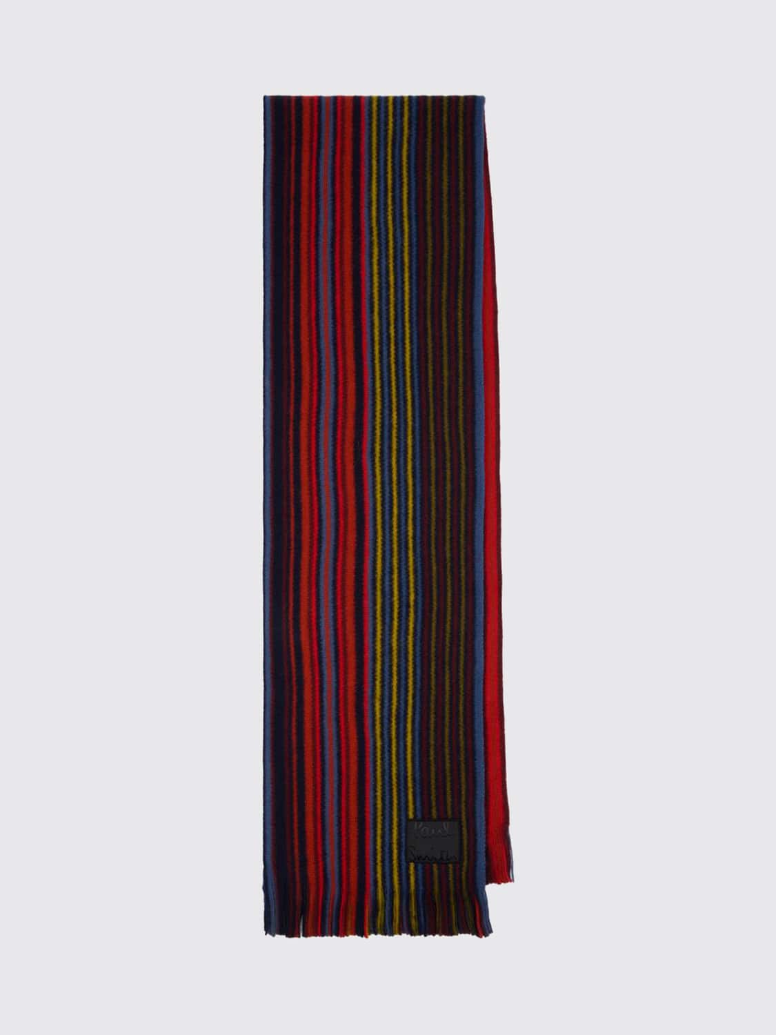 PAUL SMITH SCARF: Paul Smith Multicolor Striped Wool Scarf with Fringed Edge, Navy - Img 1