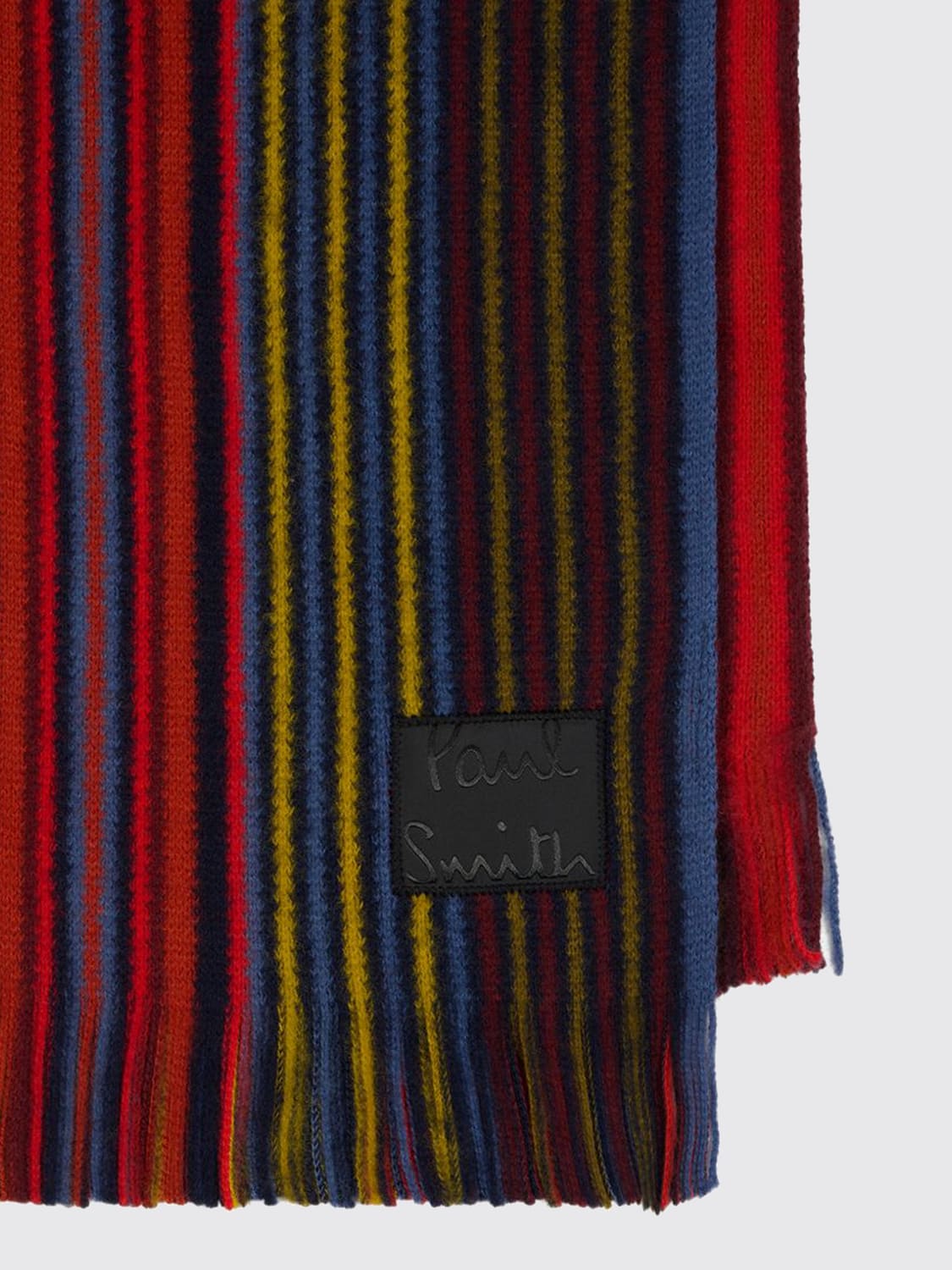 PAUL SMITH SCARF: Paul Smith Multicolor Striped Wool Scarf with Fringed Edge, Navy - Img 2