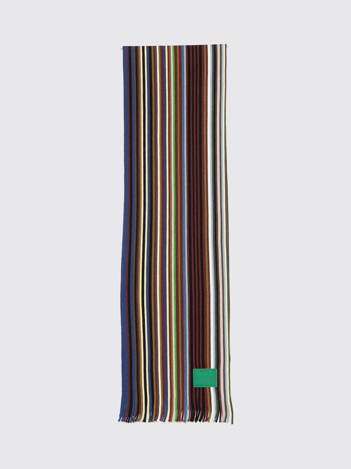 PAUL SMITH SCARF: Multicolor Stripe Merino Wool Scarf Paul Smith with Fringed Edges, Navy - Img 1