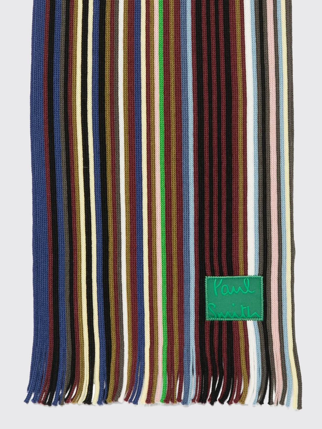 PAUL SMITH SCARF: Multicolor Stripe Merino Wool Scarf Paul Smith with Fringed Edges, Navy - Img 2
