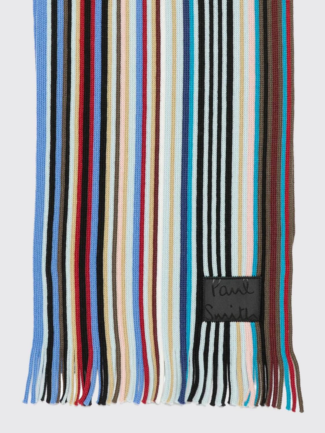 PAUL SMITH SCARF: Multicolor Stripe Merino Wool Scarf Paul Smith with Applied Logo, Royal Blue - Img 2