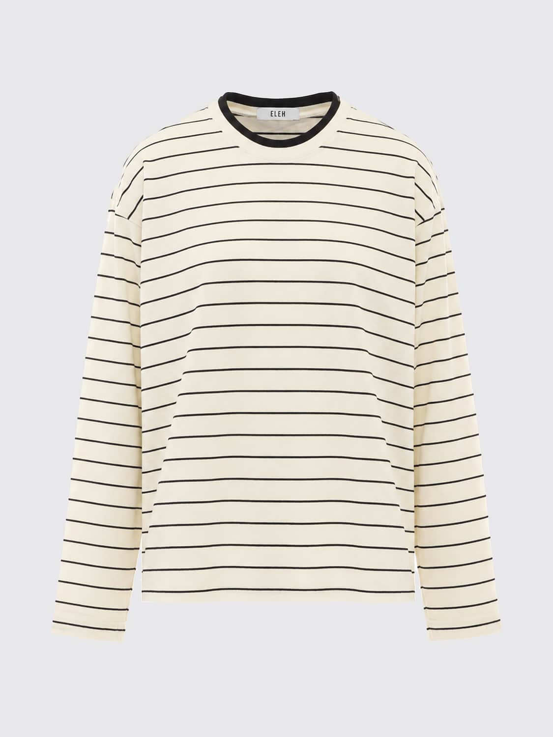 ELEH T-SHIRTS: T-shirt a maniche lunghe Eleh a righe in misto cotone con scollo a girocollo, Bianco - Img 2