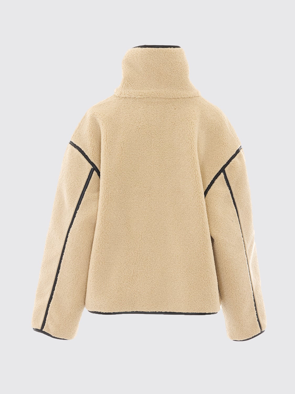 ELEH COAT: Eleh Single-Breasted Short Coat in Technical Fabric with Funnel Neck, Beige - Img 3