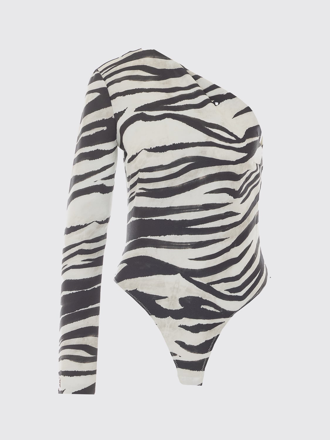 PATRIZIA PEPE TOP: Body de un solo hombro Patrizia Pepe de jersey elástico con estampado de cebra, Negro - Img 2