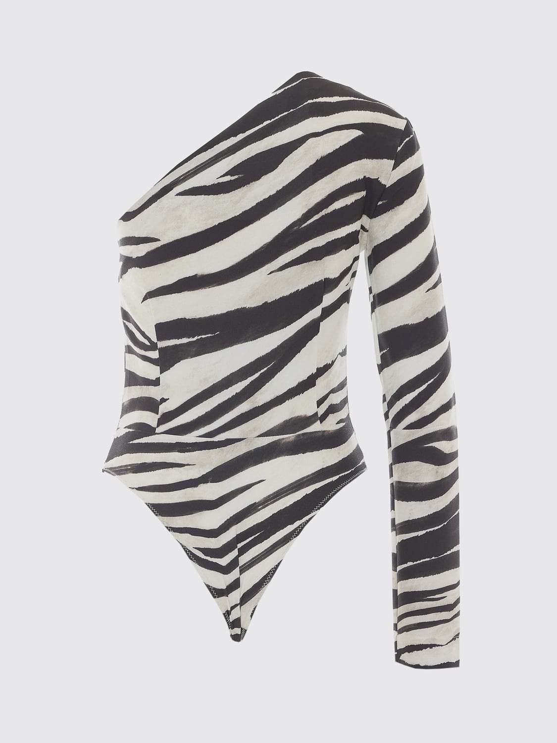 PATRIZIA PEPE TOP: Body de un solo hombro Patrizia Pepe de jersey elástico con estampado de cebra, Negro - Img 3