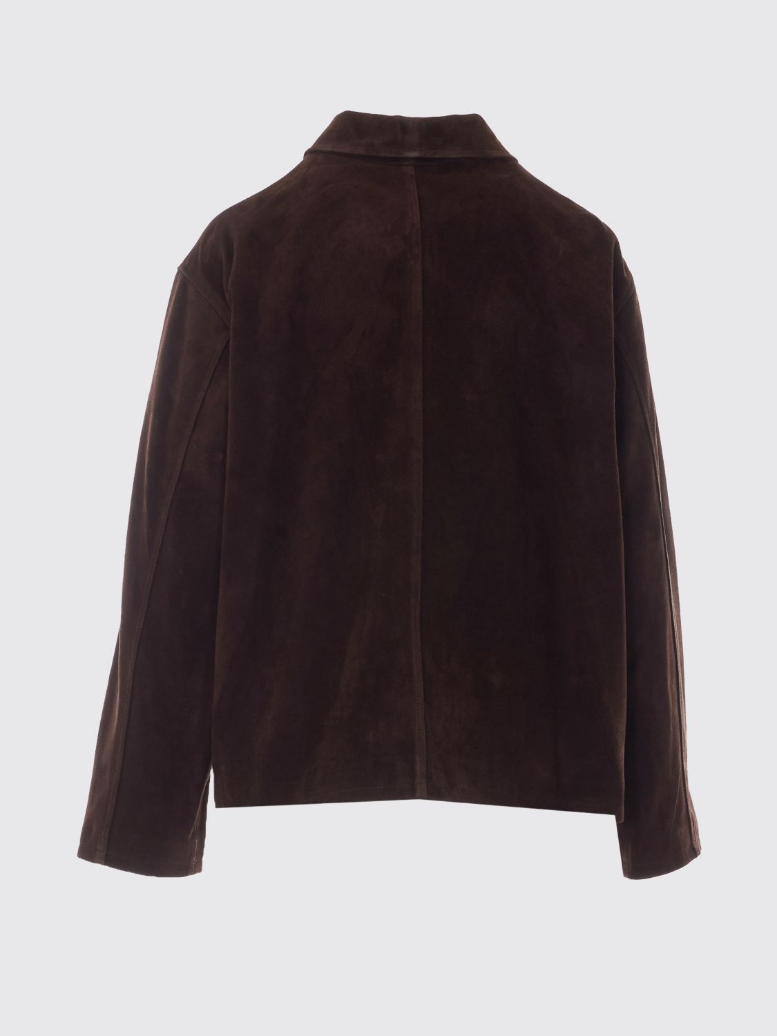 ARMA JACKET: Arma Cropped Suede Shirt Jacket with Patch Pockets, Brown - Img 3