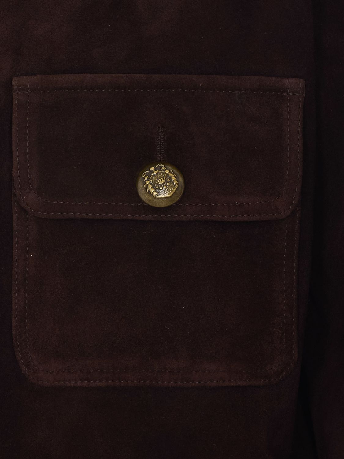 ARMA JACKET: Arma Cropped Suede Shirt Jacket with Patch Pockets, Brown - Img 4