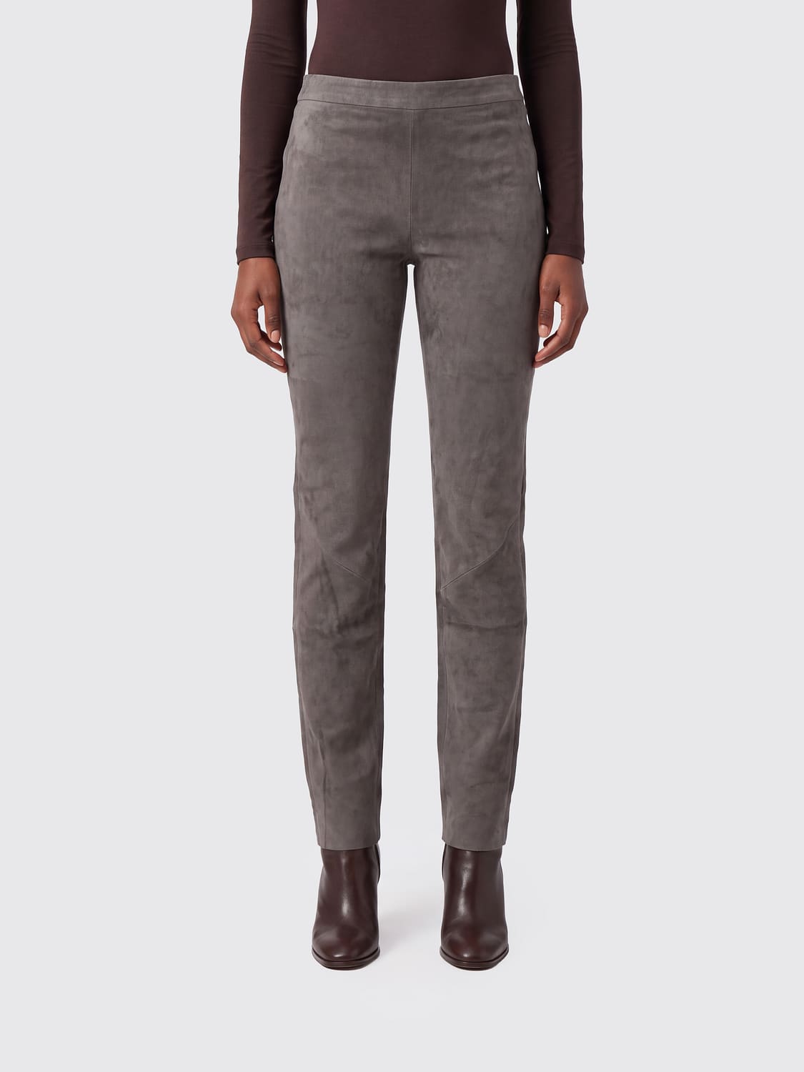 ARMA PANTALONES: Pantalones skinny Arma de talle medio en piel de cordero de ante, Gris - Img 1
