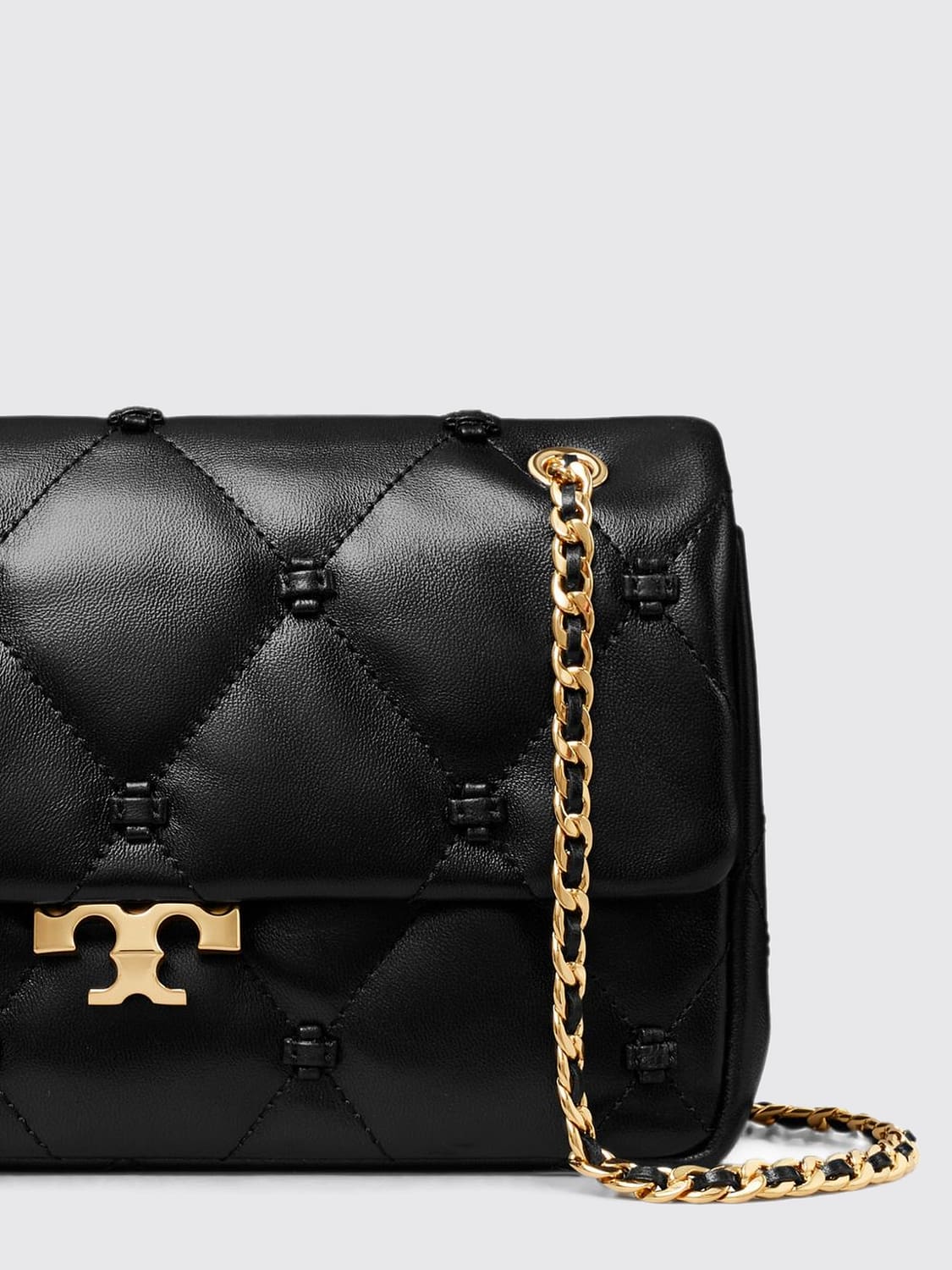TORY BURCH МИНИ-СУМКА: Стеганая мини-сумка Bunny Knot Tory Burch из шагреневой телячьей кожи, Черный - Img 5